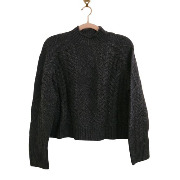 NWT J. Crew Cropped Cable-Knit Rollneck Sweater Supersoft Yarn Dark Gray XS - Picture 5 of 9